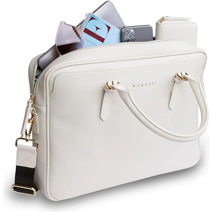 bugatti Ella Businesstasche 15", Saffiano-Art Kunstleder Aktentasche mit Laptopfach, beige, 38 x 6 x 27,5 cm, abnehmbarer Schultergurt – Bild 4