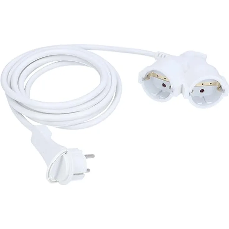 as Schwabe Verlängerungskabel 3 m mit Flachstecker und 2-Fach Kupplung, 230V/16A, IP20, Weiß, für sichere Stromversorgung im Innenbereich