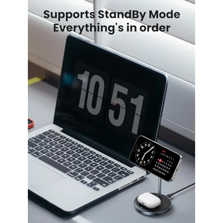 UGREEN 2 in 1 iPhone Ladestation Wireless Charger für iPhone 15/15 Plus/15 Pro/15 Pro Max/14/13/12, AirPods 3/2/Pro, Magnetischer Ladeständer Kabelloses Ladegerät unterstützt Standby-Funktion – Bild 4