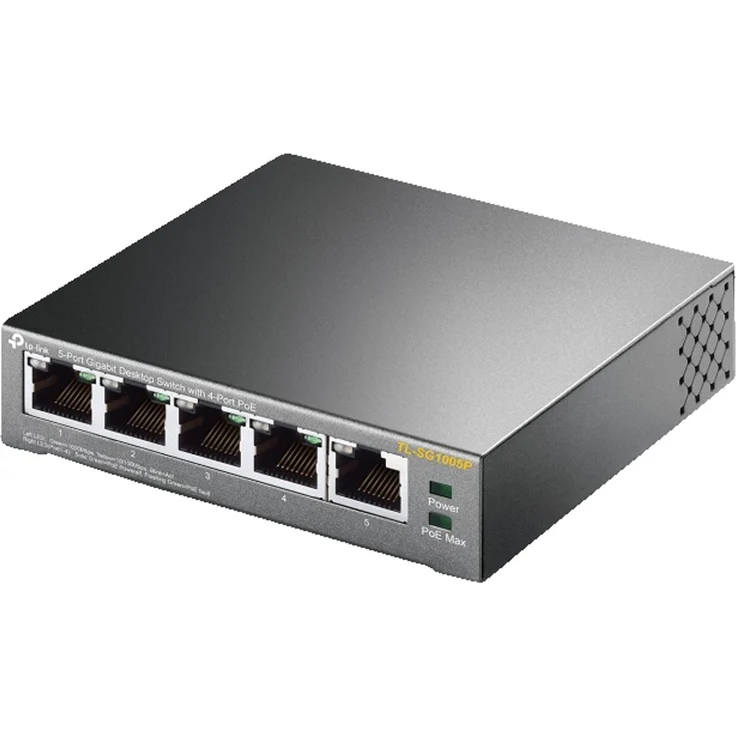 TP-Link TL-SG1005P 5-Port Gigabit PoE Switch (5 Anschlüsse mit 10- 100- 1000 Mbit-s, 4 davon mit PoE-Unterstützung, Plug-and-Play, Metallgehäuse) – Bild 2