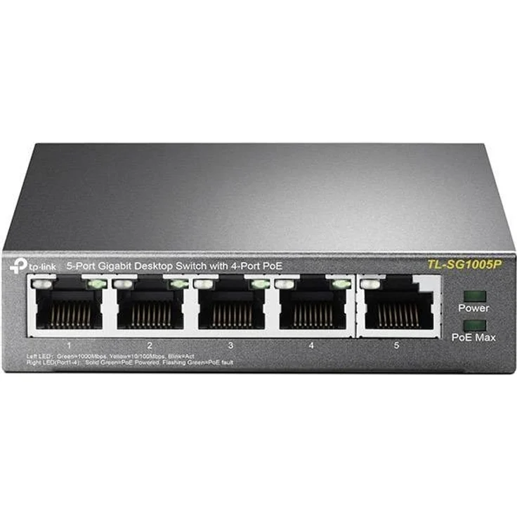 TP-Link TL-SG1005P 5-Port Gigabit PoE Switch (5 Anschlüsse mit 10- 100- 1000 Mbit-s, 4 davon mit PoE-Unterstützung, Plug-and-Play, Metallgehäuse) – Bild 1