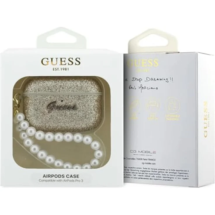 CG Mobile Guess Glitzer-Perlen-Schutzhülle für AirPods Pro 3, Hartschalenetui aus Kunststoff, gold – Bild 4