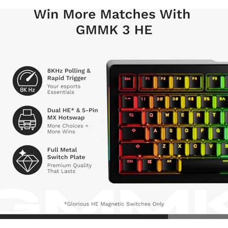 GLORIOUS GMMK 3 HE, Hot-Swap 100% Gaming-Tastatur mit Rapid Trigger, 8k-Abrufrate, MX-/HE-Schaltern, modarem Dichtungssystem und Doubleshot-PBT-Tastenkappen, Amerikanische QWERTY - Weiß – Bild 4