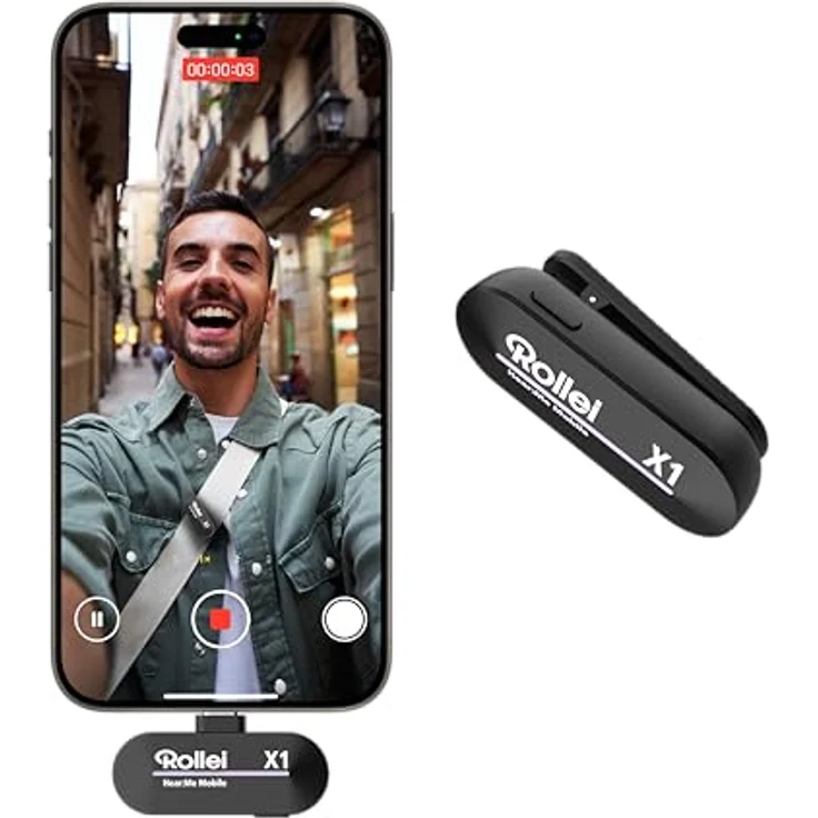 Rollei Hear:Me Mobile X1 – Studioqualität Mikrofon mit Noise-Canceling, 5 Stunden Aufnahmezeit, USB-C Kompatibilität, Plug & Play (Schwarz) – Bild 1