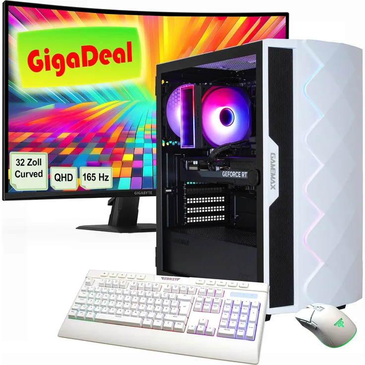 GameMax GigaDeal Diamond WT SET2643, Gaming-PC mit Intel Core i5-14400F, 32 GB RAM, 1 TB SSD, GeForce RTX 5060 Ti, Weiss