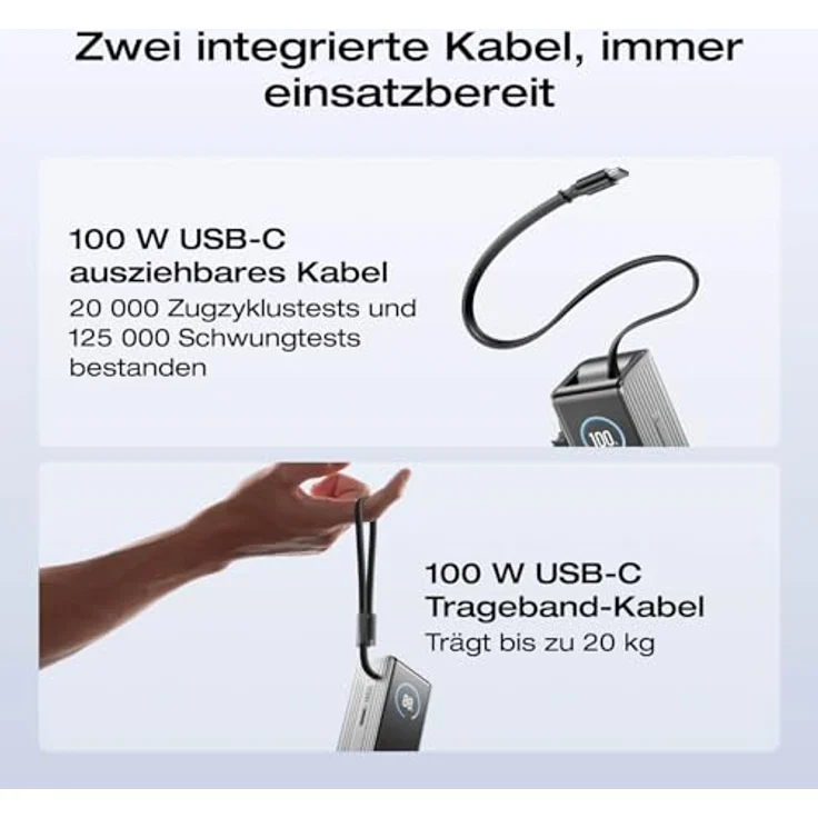 EF ECOFLOW Rapid Powerbank 25 000 mAh 170 W, tragbares Ladegerät mit 100 W integrierten Kabeln und USB-C Anschluss, Silber – Bild 3