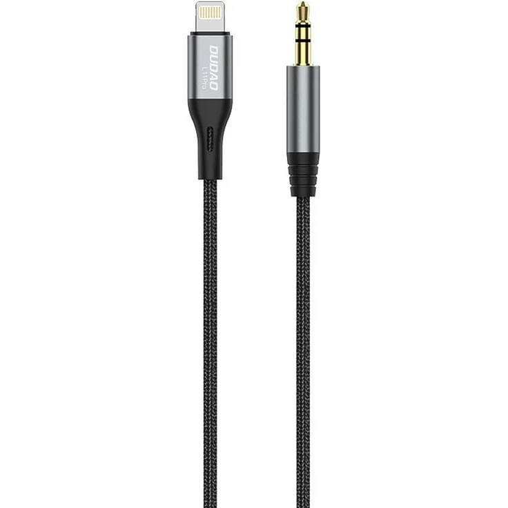 Dudao L11PRO Klinkenkabel Adapterkabel, Audio-Kabel Lightning auf Klinke 3,5 mm, 100 cm, grau, Textilgeflecht, Aluminiumgehäuse, Knickschutz