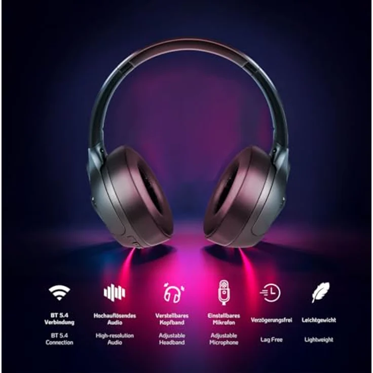 LogiLink BT0070 - BT 6.0 Gaming-Headset, 3,5 mm AUX, verstellbares Kopfband, 50 Stunden Akkulaufzeit, Geräuschisolierendes Mikrofon, Schwarz – Bild 4