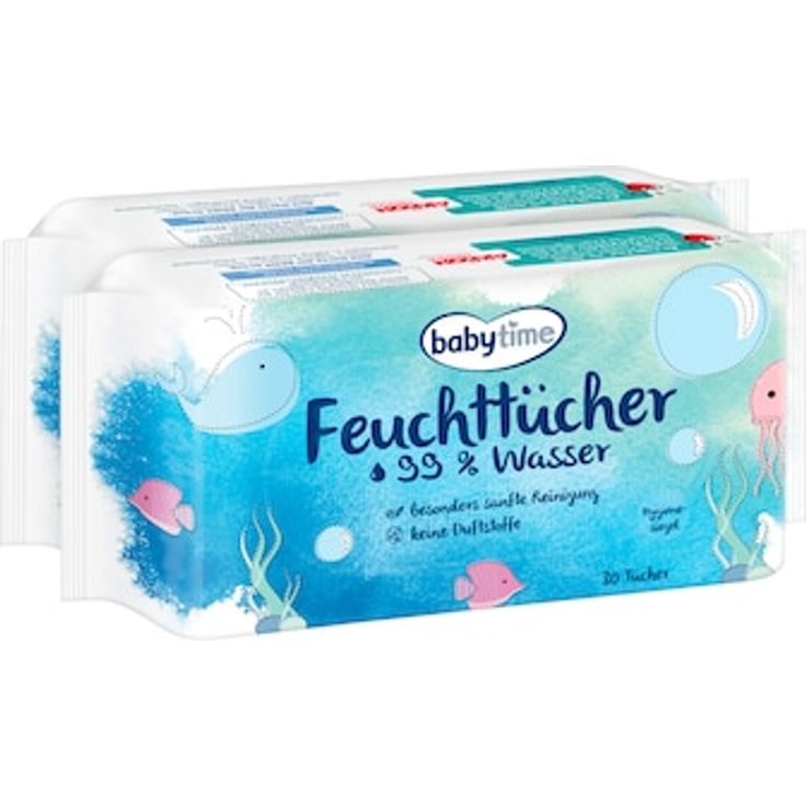 Babytime Feuchttücher 99 % Wasser, 2er Pack