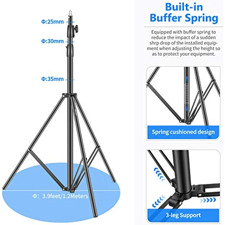 NEEWER Schwerlast Lichtstativ 10ft/3m, Verstellbar, federgepolstertes Design, metallisch, maximale Tragfähigkeit 8 kg, leicht und mobil – Bild 5