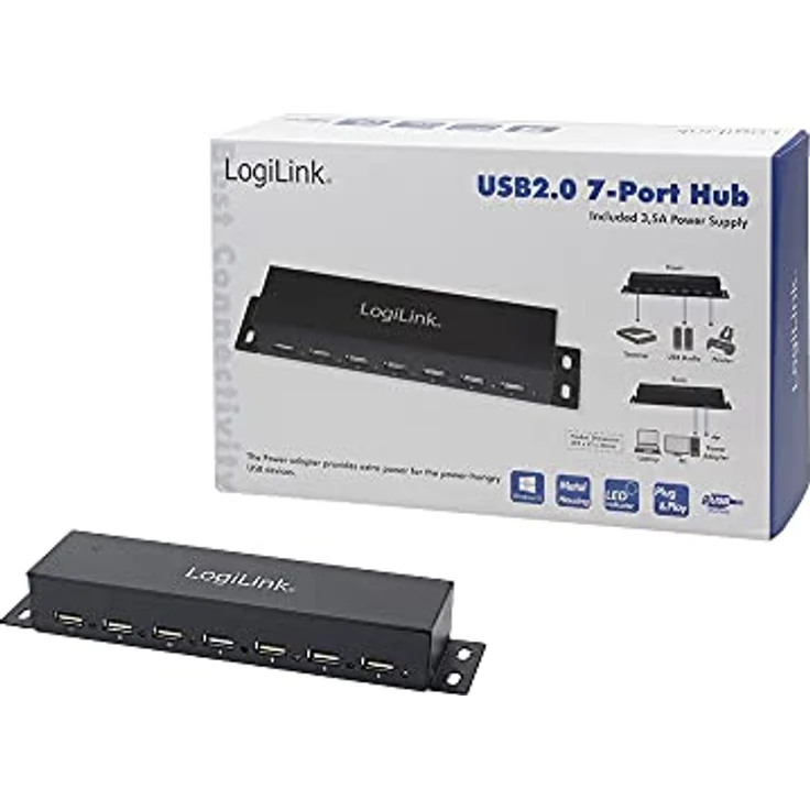 LogiLink UA0148 USB 2.0 HUB 7-Port, incl. Power Display, Full Metal Housing – Bild 8