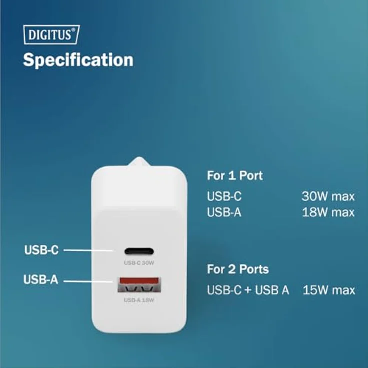 DIGITUS USB GaN Charger 30W, 1x USB-C, 1x USB-A, kompakt, bis zu 30W Leistung für Smartphones und Tablets – Bild 7