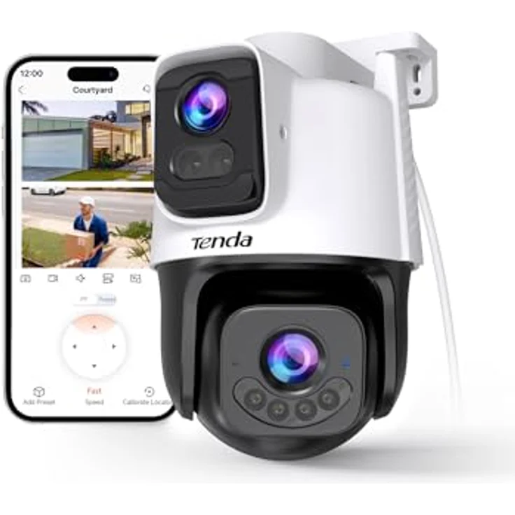 Tenda RH9-WCA Wi-Fi 4MP Schwenk/Neige-Dualobjektiv-Überwachungskamera mit Nachtsicht und IP65 Schutz für den Außenbereich – Bild 1