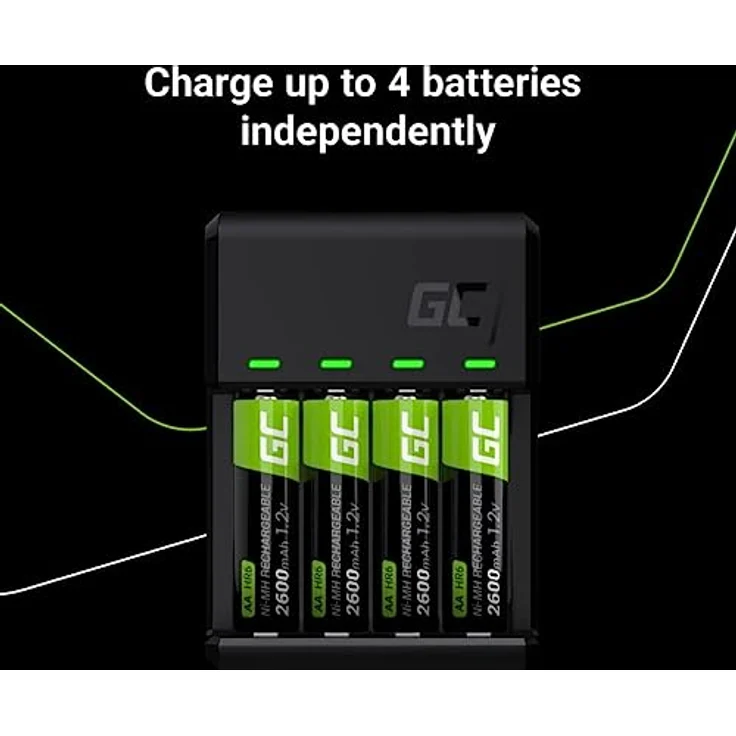 Green Cell VitalCharger Batterieladegerät Ladegerät + 4X AAA 800mAh für NI-MH AA AAA R6 R03 Mignon Akku. Mit Micro USB USB-C. 4-Kanal-Ladesystem - lädt ab 1 bis 4 AA oder AAA, LED-Signalisierung – Bild 4