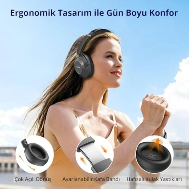 Earfun Wave Pro HP200B Black Drahtlose On-Ear-Kopfhörer mit Hi-Res Audio-Zertifizierung, Aktiver Geräuschunterdrückung und Bis zu 80 Stunden Akkulaufzeit – Bild 8