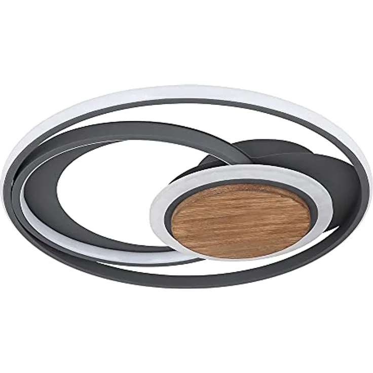 Globo Deckenleuchte runde LED Wohnzimmerlampe, Metall graphit dunkelbraun, 45W 1500lm 3000K, DxH 49,5x8 cm