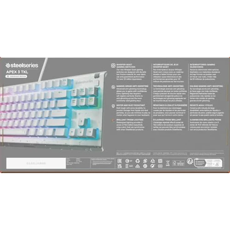 STEELSERIES APEX 3 TKL White, Gaming Tastatur mit IP32 Wasserbeständigkeit, 10-Zonen RGB-Beleuchtung und magnetischer Handballenauflage – Bild 10