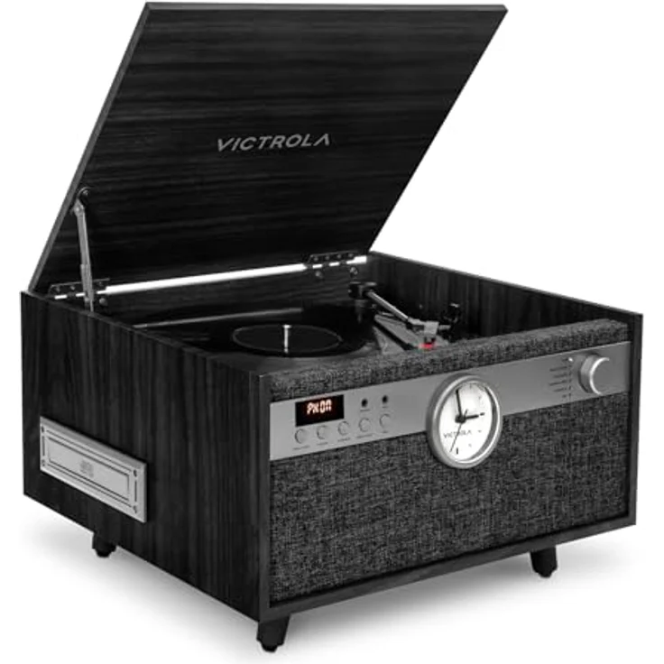 Victrola VTA-830SB-BLK-INT, Vollautomatischer Plattenspieler mit Bluetooth-Streaming, 3 Geschwindigkeiten und integriertem Kassettendeck, Schwarz – Bild 1