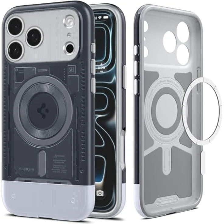 Spigen iPhone 17 Pro Hülle Classic C1 MagFit Case, Retro-Futuristisches Design, Kompatibel mit MagSafe, Graphite, 6-Lagen Schutz und Sound Tunnel Tech – Bild 1