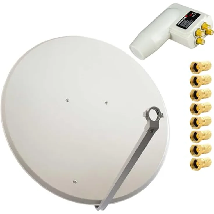 Premium X Satelliten-Komplettanlage 100cm Satellitenschüssel Hellgrau, HDTV | FULLHD | 3D TV | 4K UltraHD, Quad LNB für bis zu 4 Receiver