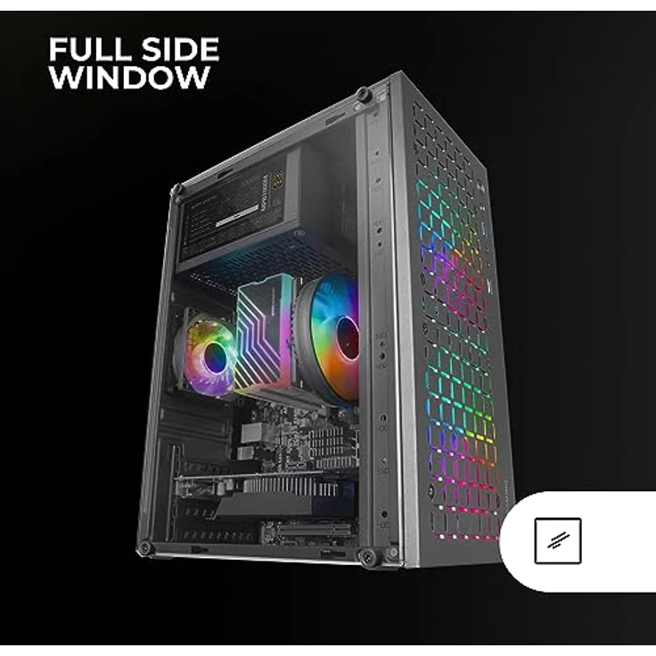 Mars Gaming MC-CORE, Ultrakompaktes MicroATX Gaming-Gehäuse, Metall-Mesh Frontdesign, 2x FRGB 120mm Lüfter, Vollfenster, USB 3.0, Schwarz – Bild 4