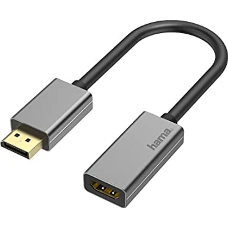 Hama DisplayPort auf HDMI Adapter, 4K Ultra HD 60 Hz (Adapter mit Display Port Stecker und HDMI Buchse zum Anschluss von PC, Laptop an Bildschirm, TV, Beamer, edles Gehäuse aus Aluminium, Konverter) – Bild 1