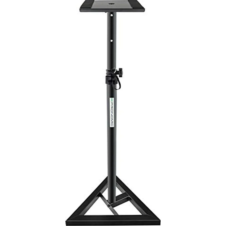 Pronomic SLS-10 Stativ für Studio Monitor Ständer (Höhenverstellbar 80 cm bis 130 cm, Dreiecksbasis, Gummifüße, Dornenfüße-Spikes, Stahl, Trägerplatte mit Gummistreifen) Schwarz pulverbeschichtet  – Bild 2