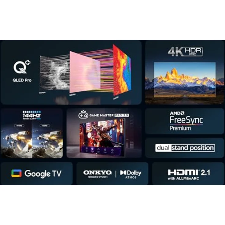 TCL 65T8B 65-Zoll QLED Pro 144Hz Onkyo Gaming Fernseher, 4K UHD, HDR Pro, Google TV (Dolby Vision IQ & Atmos, Motion Clarity) in schwarz – Bild 3
