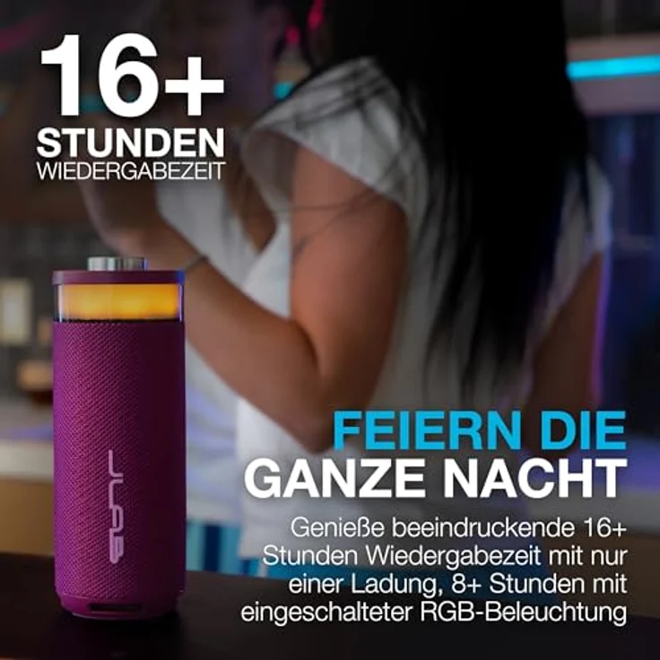 JLab Go Party, Tragbarer Bluetooth Lautsprecher mit 16H+ Akkulaufzeit, 10W Leistung, RGB Licht, IP56 wasserfest, Mulberry – Bild 2