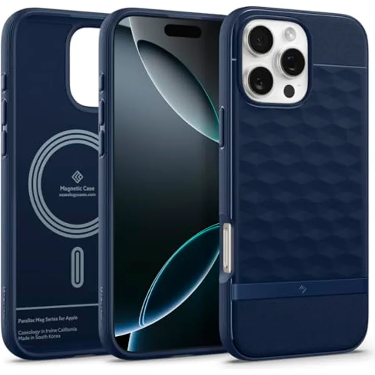 Caseology Parallax Mag für iPhone 16 Pro Hülle - Ergonomischer 3D Hexa Cube, Militärqualität, Fallschutz - Midnight Blue