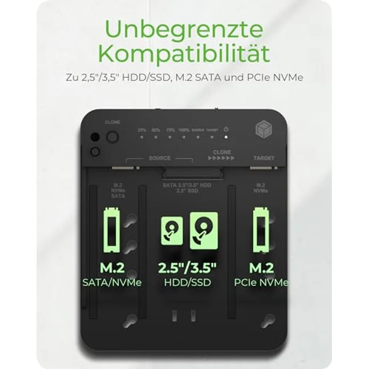 ICY BOX HDD/M.2 NVMe SSD Docking Station USB 3.2 Gen 2 (10 Gbit/s), Werkzeuglose Installation & Datenklon auf Knopfdruck, USB-C & USB-A, IB-2913MCL-C31 – Bild 5