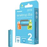 Panasonic eneloop lite, AAA/Micro wiederaufladbare Akkus, Ready-to-Use, 2er-Pack, min. 550 mAh, 3000 Ladezyklen Lebensdauer mit geringer Selbstentladung, plastikfreier Verpackung, Ni-MH Akku