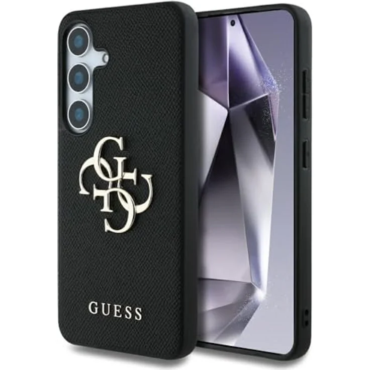 CG MOBILE Unter Lizenz Guess Hülle für S25 Plus Schwarz Grained Big 4G Logo Small Classic Logo - Handyhülle aus Leder / TPU / PC – Bild 1