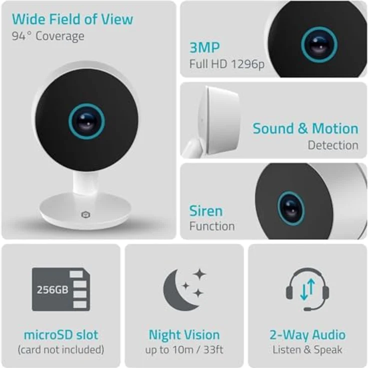 Nedis SmartLife Innenkamera, 3MP Full HD 1296p, Wi-Fi, Nachtsicht bis 10m, Bewegungserkennung, Weiß – Bild 3