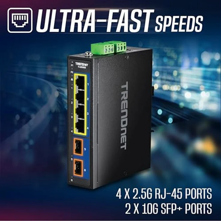 Trendnet 6-Port Industrial 2.5G DIN-Rail Switch mit 10G SFP, Netzwerk Switch mit PoE, Schwarz – Bild 5