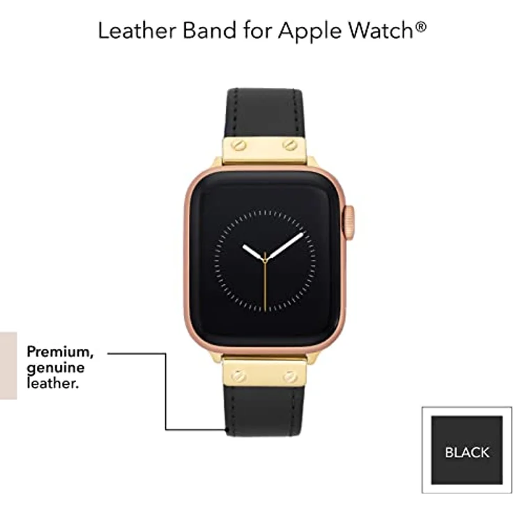 Anne Klein Leather Fashion Band für Apple Watch, verstellbares Echtlederarmband mit Edelstahl-Schnalle, schwarz, geeignet für 38/40/41 mm Handgelenke – Bild 4
