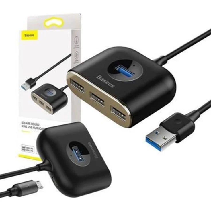 Baseus Square Round 4-in-1 USB-Hub, USB 3.0, Type-C, 480 Mbit/s, Schwarz