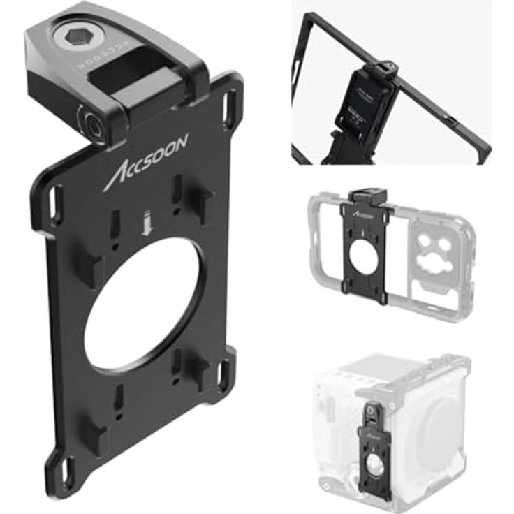 Accsoon SeeMo ACC05 Montageadapterplatte 1/4 Zoll, multifunktionale Zubehörklemme für iPhone und iPad Käfige, leichtes Aluminium mit Schnellverschluss und Dämpfungsscharnier – Bild 1