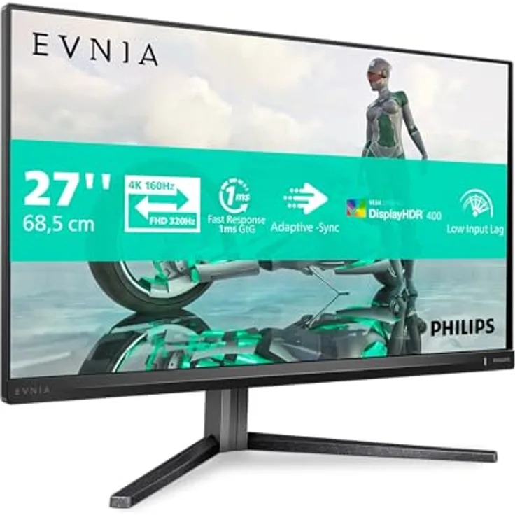 PHILIPS Evnia 27M2N3800A, 27 Zoll Ultra HD Gaming Monitor, 160 Hz, 0,5 ms MPRT, HDR400, G-Sync kompatibel, schwarz grau