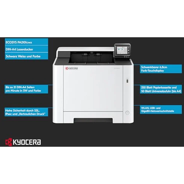 Kyocera Ecosys PA2101cwx Farblaserdrucker 21 Seiten pro Minute WLAN Touchpanel Mobile-Print-Unterstützung – Bild 2