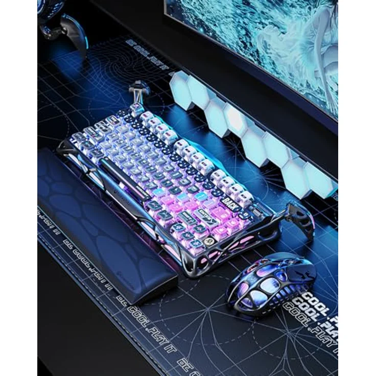 GravaStar Mercury K1 Pro Gaming Tastatur, Kabellos, 75% Gasket Hot-Swap, RGB-Beleuchtung, Bluetooth 5.0/2.4G/USB-C, QWERTY (Galaxie Schwarz) – Bild 2