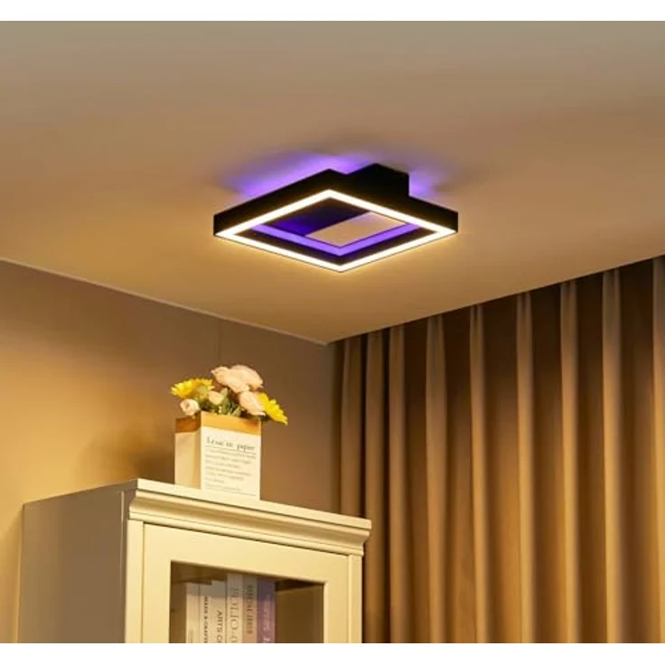Lucande LED Deckenlampe dimmbar 30 cm, RGB Backlight, wechselbare Lichtfarbe (2700-6500K), Fernbedienung, App Steuerung, Smart Home Wohnzimmerlampe - Schwarz – Bild 2