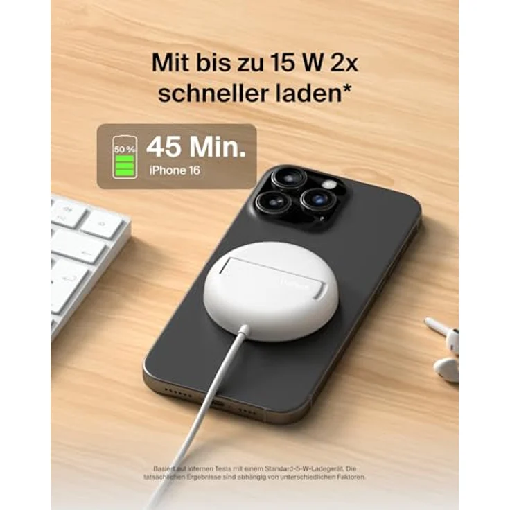 Belkin BoostCharge Pro Magnetisches Kabelloses Ladegerät (15W) mit Ständer, MagSafe und Qi2 für iPhone 16, Samsung Galaxy S25, AirPods – Weiß, mit 2m USB-C-Kabel und Netzteil – Bild 3