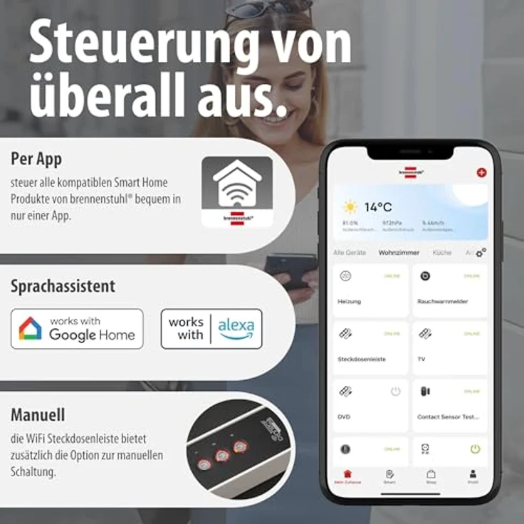 Brennenstuhl Ecolor WiFi-Steckdosenleiste 1153240627, weiß-schwarz, einzeln schaltbar mit Timerfunktion und Sprachsteuerung – Bild 6