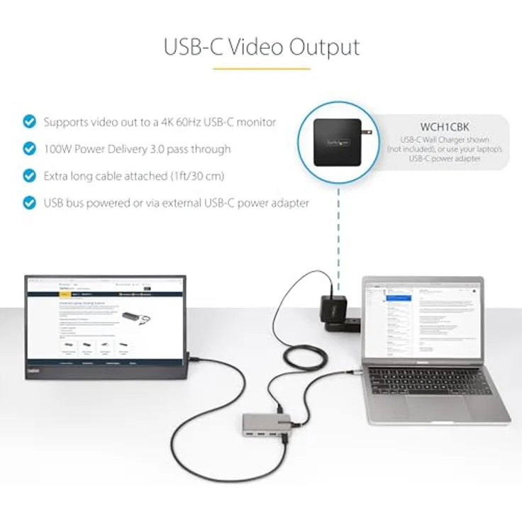 StarTech.com 4-Port USB-C Hub mit DP Alt Mode Videoausgang 4K 60Hz - USB-C auf 3X USB-A & USB-C, 100W Power Delivery, USB 3.2 10Gbps, 30cm Kabel, USBC Verteiler/Splitter USB-C zu USB (HB31C3A1CDPPD3) – Bild 2
