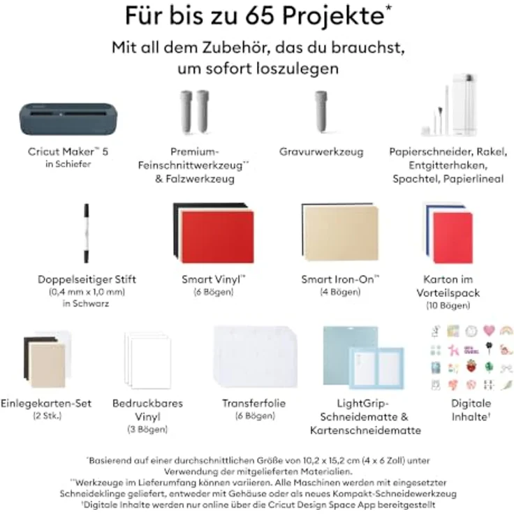 Cricut Maker™ 5 Essential Bundle, intelligente Schneidemaschine mit 300+ Materialien, inkl. 65 Projekte und digitale Inhalte – Bild 2