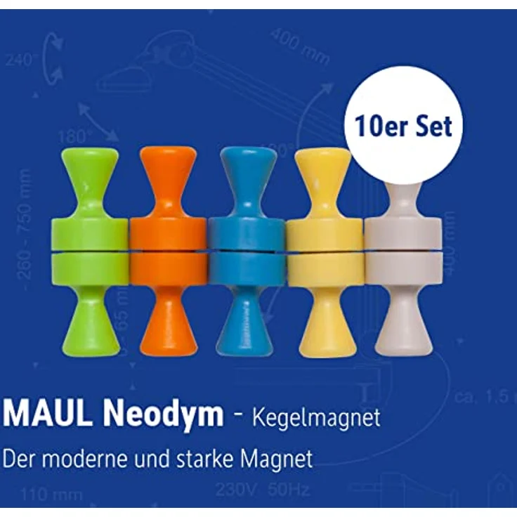 Maul Neodym-Magnete 61685, Ø 12 x 16 mm, Kegelmagnet, farbig sortiert, 10 Stück – Bild 2