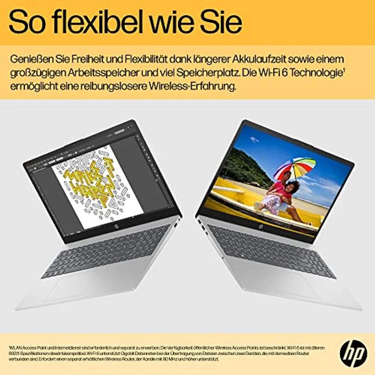 HP Laptop | 15,6 Zoll (39,6 cm) FHD IPS Display | AMD Ryzen 5 7520U | 16 GB LPDDR5-6400 MHz RAM | 512 GB SSD | AMD Radeon-Grafik | Windows 11 Home | QWERTZ Tastatur | silber | mit HP Fast Charge – Bild 4