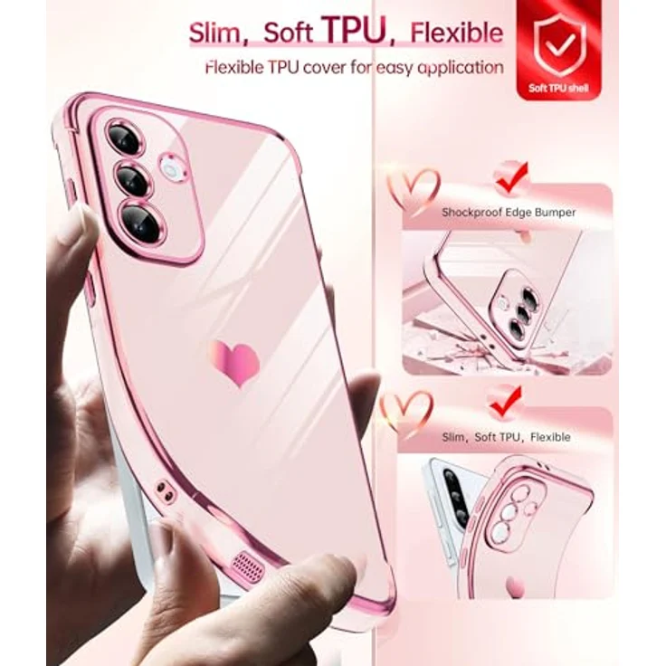 LeYi Handyhülle für Samsung Galaxy A36 5G, Cute Herz Muster TPU Silikon, stoßfest mit 2 Schutzfolien, kratzfest und Kameraschutz, Rosa – Bild 4