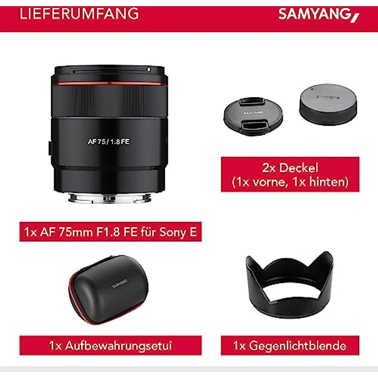 Samyang AF 75 mm F1.8 FE ( Tiny but Premium ) ? Porträt Objektiv Autofokus Vollformat und APS-C Festbrennweite Sony E Mount für Sony A9 II A7 III A6600 A6500 A6400 A6300 A6000 A5100 A5000 Nex Kamera – Bild 6